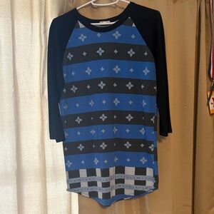 LuLaRoe Black and Blue Patterned Long Sleeve Top